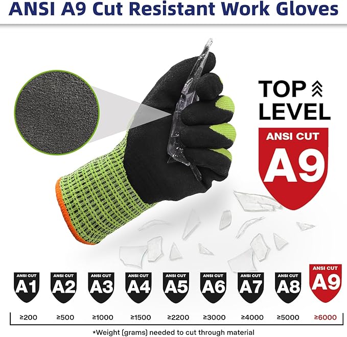Schwer ProGuard Highest Level Cut Resistant Work Gloves PR3326 for Extreme Protection，ANSI A9 Cut Gloves with Reinforced Thumb, Non Slip, Breathable, Cooling, Durable, Touch-screen, Yellow 1 Pair XXL