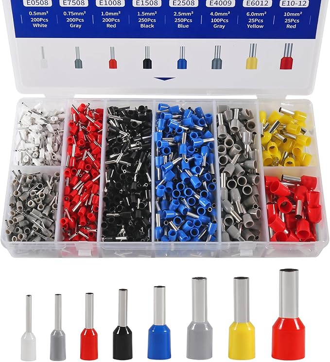 1251pcs Ferrule Crimping Tool Kit, AWG23-7 Self-adjustable Ratchet Wire Crimping Tool Kit Crimper Plier Set with 1250PCS Wire Terminals Crimping Connectors Wire End Ferrules Terminals