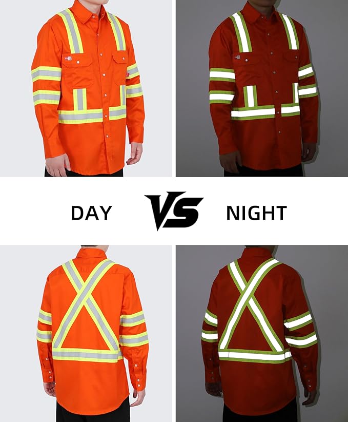 TICOMELA FR Shirts for Men High Visibility/Hi Vis Flame Resistant/Fire Retardant Shirt 6.5oz Men's Welding Shirts