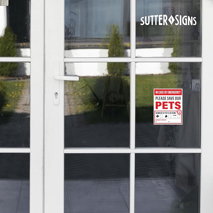 4pcs In Case of Emergency Save Pets Sticker | Pet Fire Rescue Sticker, Dog Inside Fire, Pet Alert Stickers for House | Weatherproof Outdoor Vinyl, 4" x 5"