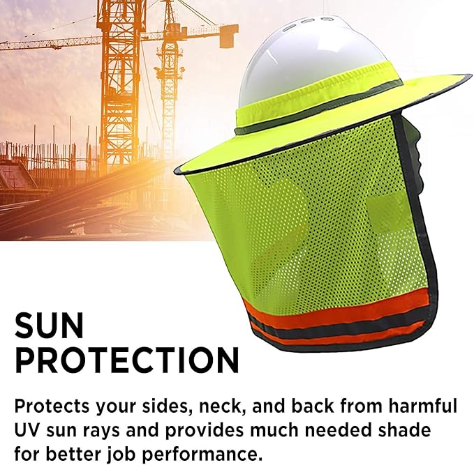 Wolf High-Visibility Orange Reflective Full-Brim Hard Hat Mesh Sun Visor Neck Shade