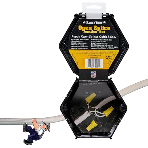 Rack-A-Tiers Open Splice Junction Box (Single) (UL Listed) Repair Open Splices, 5 Second Installation, Electrical Junction Box (JB400)