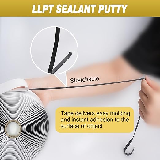 LLPT Butyl Tape Black 1/2 Inch x 33Ft 2 Pack Tight Seal for Leak Proof EPDM RV Repair Window Glass Boat Sealing Roof Pipe Patching(BST052)