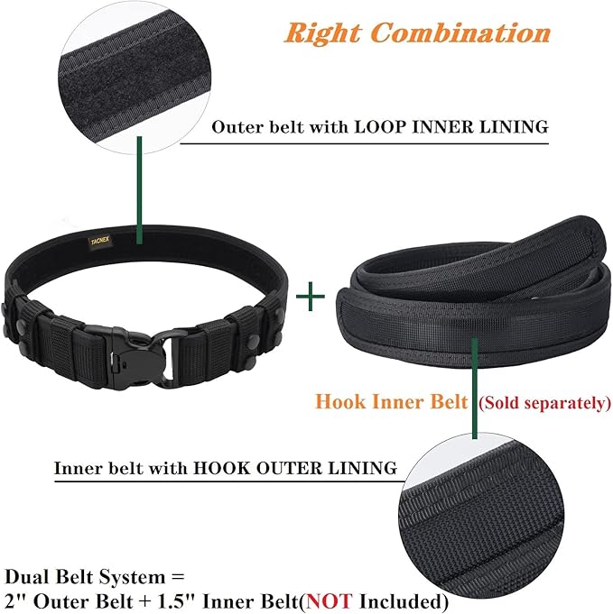 TACNEX Duty Belt w/ 4 Keepers 2.25" Nylon Stiff Utility Belt Police Correctional Officer Work Patrol Gear Carrier XXXL