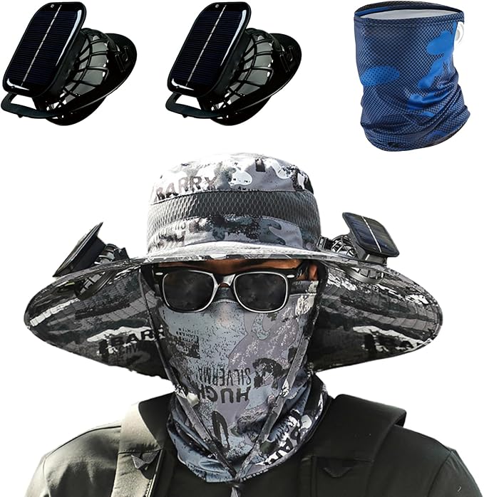 Solar Powered Fan Hat for Men,Hat with Fans Solar Power Outdoor Fishing with 2 Solars Fans