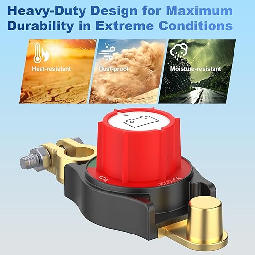 Top Post Battery Disconnect Switch, Car Battery Disconnect Switch, 3rd Gen Battery Kill Switch for Car Truck Boat RV, Heavy Duty, 12V/300A, Negative On/Off