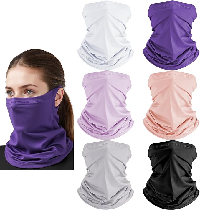 HONGTEYA 6 Pack Summer Neck Gaiter, UV Protection Cooling Face Mask, Breathable Bandana Head Scarf for Men Women