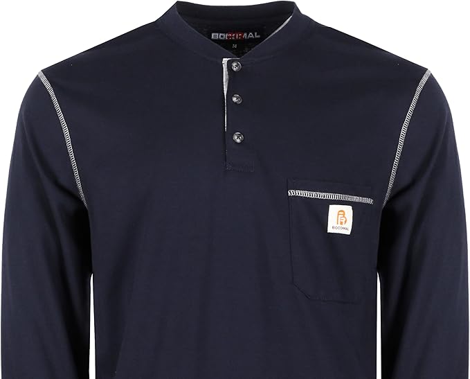 BOCOMAL FR Shirts for Men 5.5oz Lightweight Long Sleeve Work Henley Fire Resistant Shirt CAT2