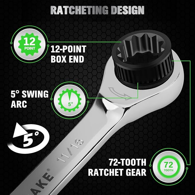 12-Piece Ratcheting Wrench Set, SAE 1/4 - 3/4 inch Ratchet Combination Wrenches Set, 12-Point 72-Tooth Ratchet Spanners with Magnetic Base Organizer, Chrome Vanadium Steel for Automotive Mechanic Tool