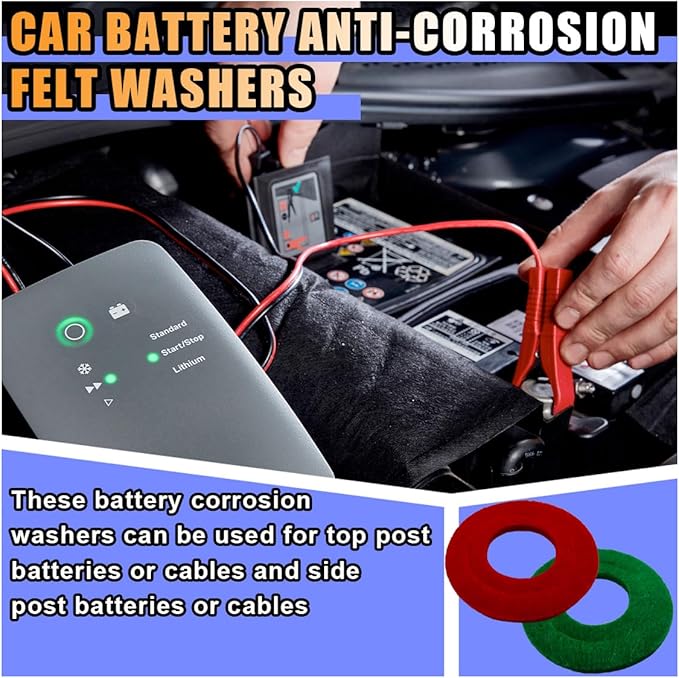12PCS Battery Terminal Washer Pad, Anti Corrosion Washers, Fiber Washers Battery Top & Side Terminal Protector (12Pair Redgreen)