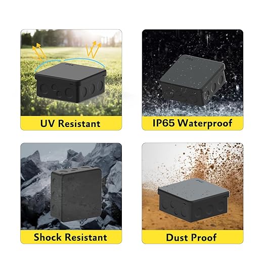 IP65 Waterproof Project Box with Screwless Cover, Outdoor Plastic Junction Box, Project Case for Garden Patio, Pack of 2, Black 3.5×3.5