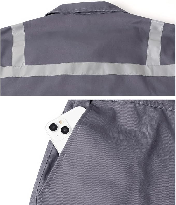 Men's Work Coverall High Visibility Overalls Mechanics Coveralls Workwear Jumpsuit with Multi Pockets