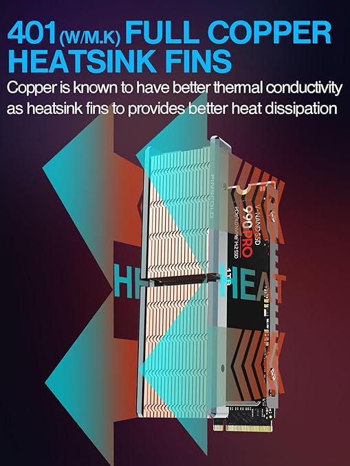 JEYI Copper M.2 HeatSink, Passive Nvme SSD Heatsinks with Copper Fins - Finscold Q80