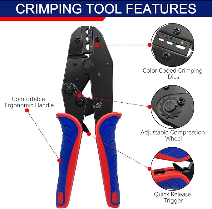 Wire Crimping Tool, Crimping Tool for Heat Shrink Connectors, Wire Crimper AWG 22-10 with 210PCS Wire Crimper, Crimper Tool for Heat Shrink, Nylon, Non-Insulated Connectors