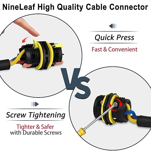 NineLeaf 24PK Waterproof Electrical Cable Connector 3-Pin Push-in Type, IP68 Underground Wire Connector M20 5-12mm, Fast Press-fit Extension Plug for Outdoor Garden and Landscape Lights
