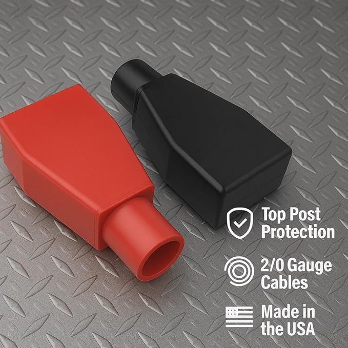MGI SpeedWare Top Post Car Battery Terminal Boot Covers, Made in The USA, Red + Black Pair (2/0 AWG)