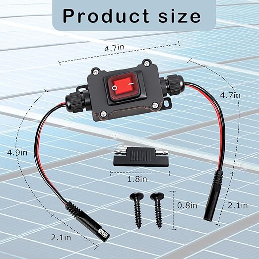 12V Inline Toggle Power Switch, 12AWG on/Off Switch SAE to SAE Cable, IP67 Quick Connect/Disconnect Red Light Button, Suitable for Motorcycle, Solar Panel, RV, Camping Trailer on/Off Connection