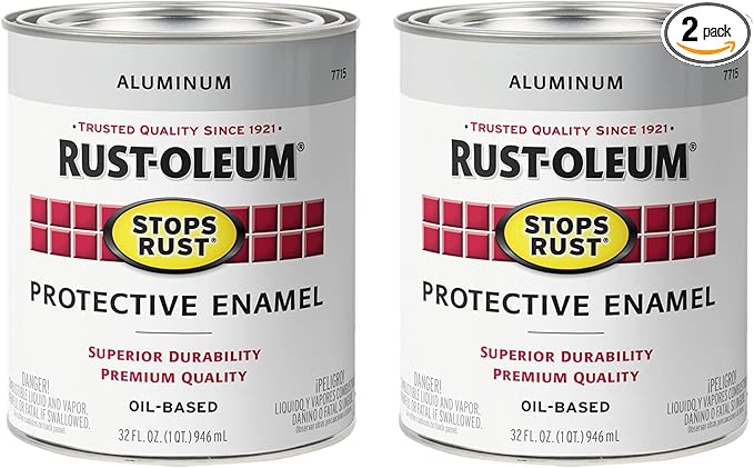 Rust-Oleum 7715502-2PK Stops Rust Brush On Paint, Quart, Metallic Aluminum, (Pack of 2)