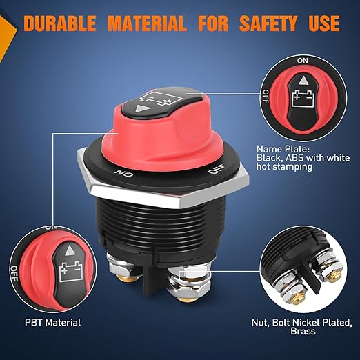 Nilight Battery Disconnect Switch 200A Master Disconnect Isolator 12V-48V On Off Power Cutoff Switch Waterproof Heavy Duty for Marine Boat Car RV ATV UTV Yacht, 2 Years Warranty