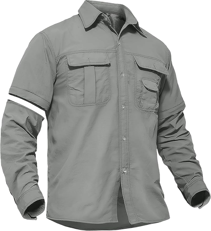 TACVASEN Men's Convertible Long Sleeve Fishing Shirts Lightweight Quick Dry Button Up Tactical Sun Shirts for Safari Hiking