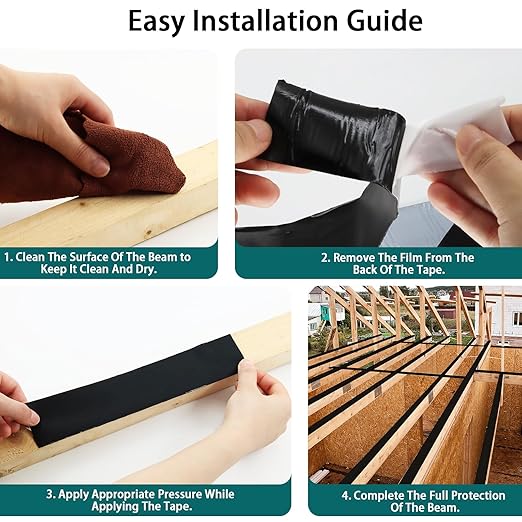 Joist Tape, 1-5/8" x 50' Deck Joist Tape, Waterproof Butyl Tape, Self-Adhesive Deck Butyl Tape, Butyl Flashing Tape,Joist Tape Decking for Protect Beams and Wood Decks (8 Rolls)