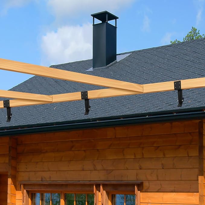 3 Pcs Roof Riser Brackets Kit, Heavy Duty Pergola Roof Riser Beam Bracket with Black Powder-Coated, Adjustable Saddle Roof Riser Post and Beam Mount Kit for Gazebo Pergola