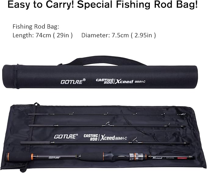 Goture Travel Fishing Rods, 4 Piece Fishing Pole with Case/Bag, Casting/Spinning Rod,Ultralight Fishing Baitcasting Rod 7ft for Saltwater Trout, Bass, Walleye, Pike