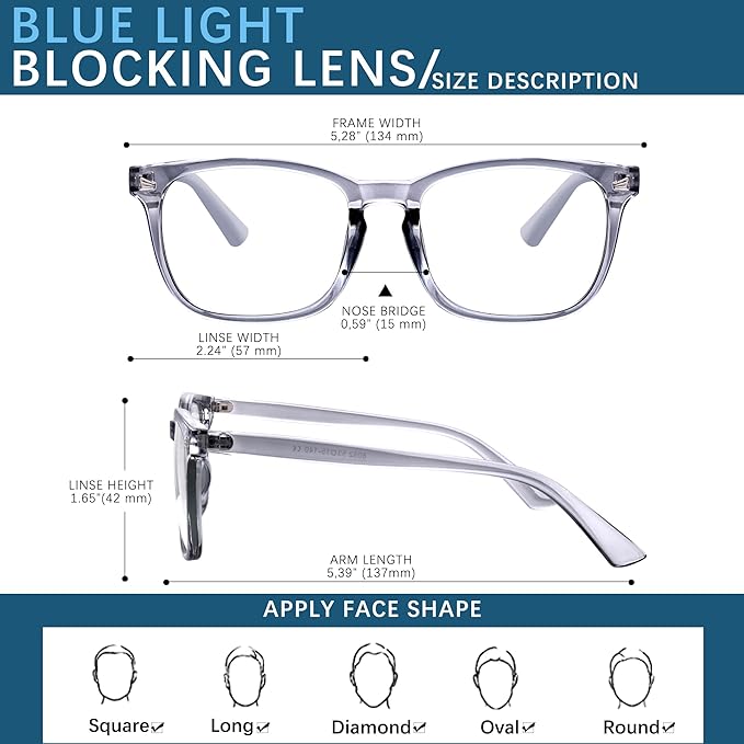 Blue-Light Blocking Glasses Computer Reading/Gaming/TV/Phones Glasses Fashion Anti Eyestrain Glasses for Women Men(H3-Black+Gray)