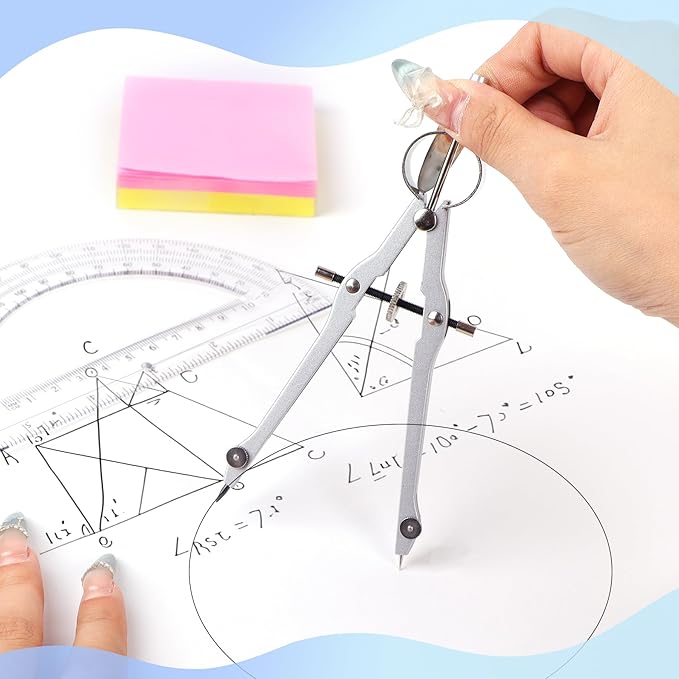 Compass and Protractor Set, Professional Drawing Compass Tool, Metal Compass with Extra Refills, Compass for Geometry and 6 Inch Math Protractors 180 Degree (Blue)