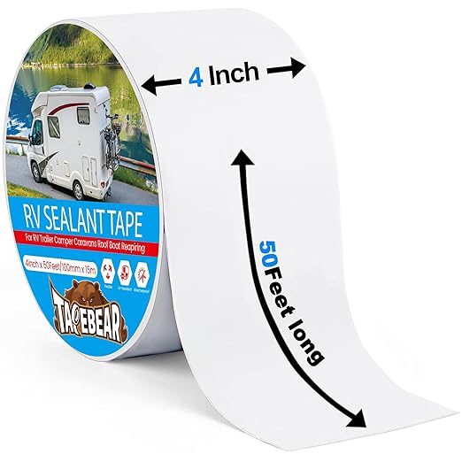 TAPEBEAR RV Sealant Tape 4"×50', White RV Roof Tape Waterproof Seal Tape UV & Weatherproof Repair Sealant Roofing Tape Stop Leak for Camper, Trailer, Boat, Truck