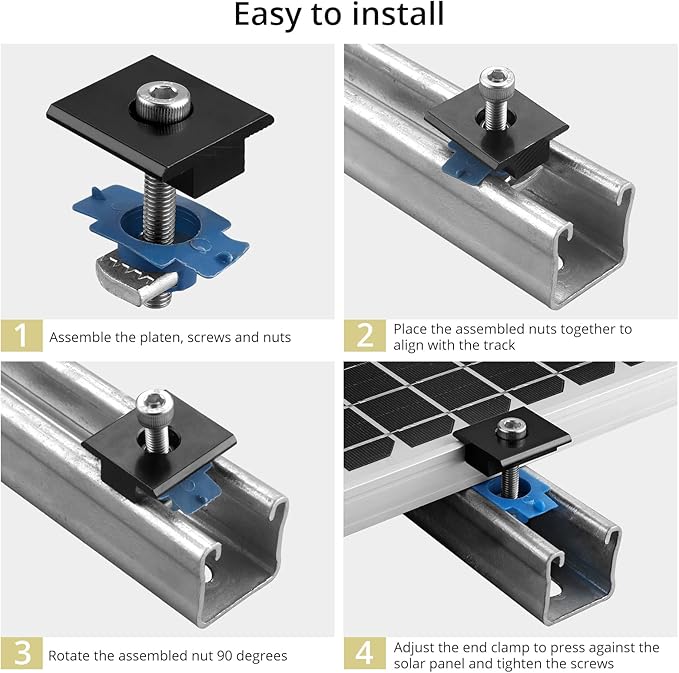 Anbte 10pcs Solar Panels Mid Clamps for Unistrut, Aluminium Solar Panel Brackets 30mm/35mm, Mounting Kit for Metal Roof, Tin Roof, Flat Roof, Sheet Roof, Black