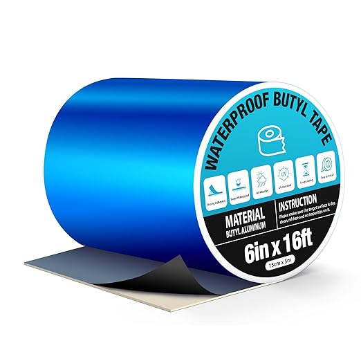 Super Waterproof Tape 6 in x 16ft, Self Adhesive Leak Proof Pool Cover Repair Tape High Strength Blue Butyl Sealant Tape for RV Roof, Roof Crack, Pool Liner Patch, Pipe Leak