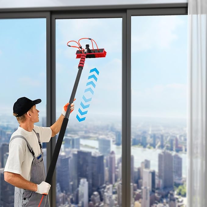 23.62FT Water Fed Pole Kit Solar Panel Cleaning Brush, Solar Panel Cleaning Kit Cleaner Tool with 65.62ft Hose and Adjustable Angle Brush Head, Outdoor Window Washing Equipment Tool Kit