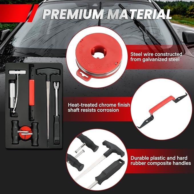 DASBET 7-Piece Windshield Removal Tool Kit for Classic Vintage Car, Windscreen Remover Set, Automotive Wind Glass Remover Hand Tool