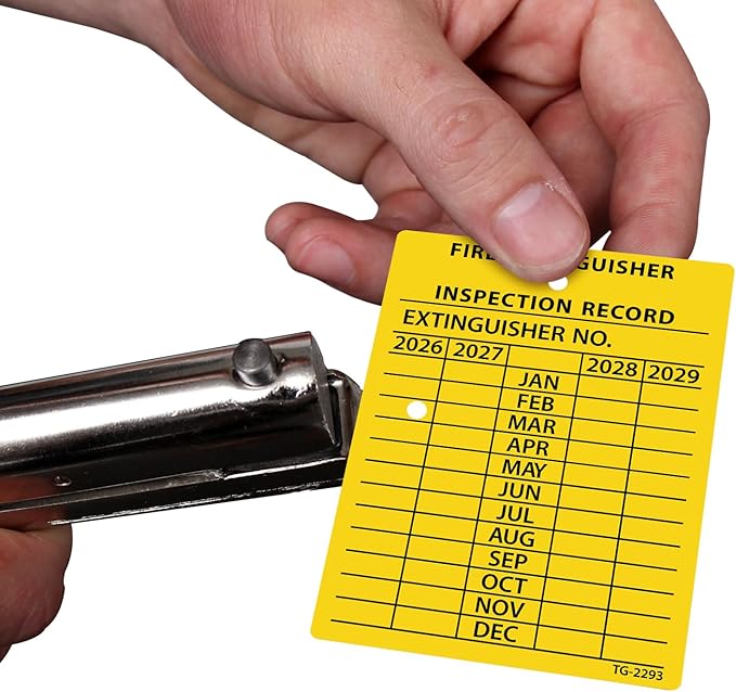 SmartSign 4-Year Yellow Fire Extinguisher Tags Monthly Inspection (10-Pack), 2.25" x 3", 2026 to 2029, Heavy-Duty Polyethylene, Tear Proof, 2+ Year Outdoor Life, Made in USA
