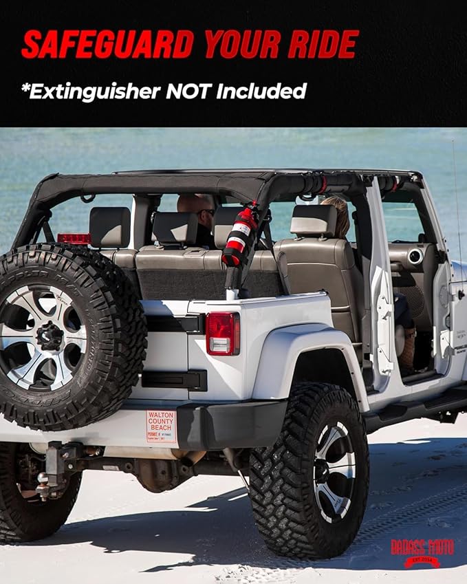 Badass Moto for Jeep Fire Extinguisher Mount. Offroad Roll Bar Extinguisher Holder. Off Road Vehicle Accessories Wrangler Camping Kit Gear. Fits 1965-2025 Jeep JL JK JKU TJ CJ JL Bronco - 2 Pack