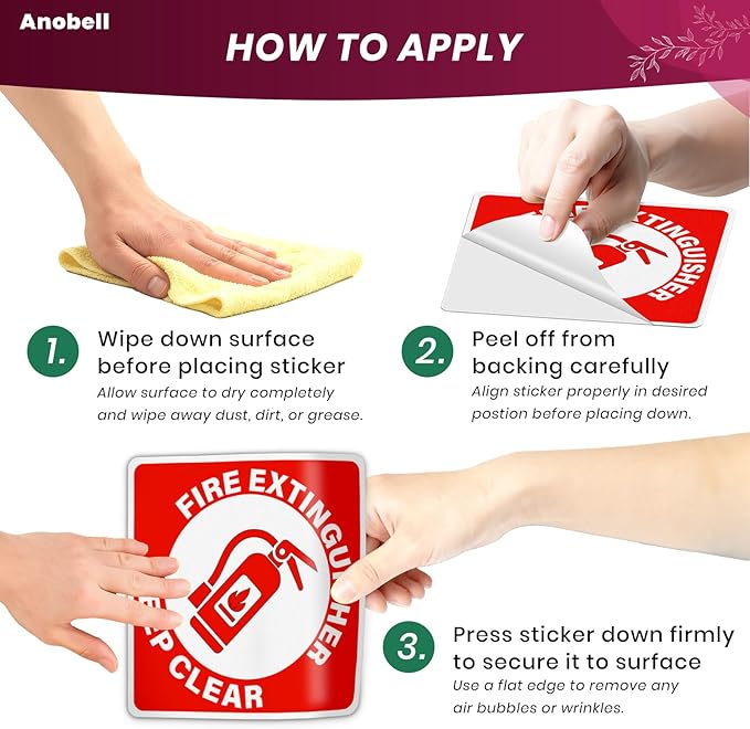 2 Pack Fire Extinguisher Signs Self Adhesive Keep Clear Do Not Block Floor Sign with Strips Waterproof Vinyl Fire Extinguisher Floor Marking Kits for Business Warehouse Office