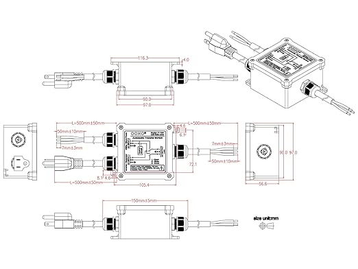 AC120V 15Amp Automatic Transfer Switch, ATS Auto Transfer Switch (Core Wires + NEMA 5-15P)