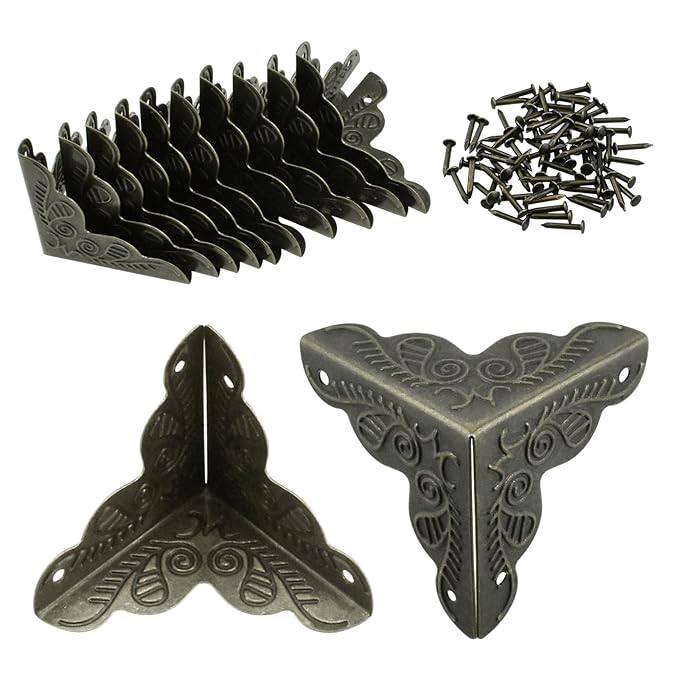 SDTC Tech 12 Pack Furniture Corner Protector 1" x 1" Antique Bronze Triangle Edge Decorative Metal Corner Guard for Storage Box Jewelry Case Cabinet Coffee Table Wooden Chest etc.