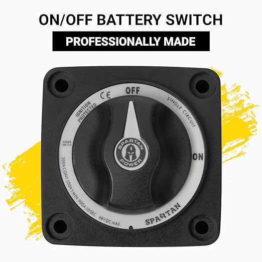 Spartan Power Battery ON/Off Disconnect Switch 300A - Ignition Protected, Heavy Duty Cutoff Switch for RV, Marine, and Automotive Battery - 12V to 48V - Black