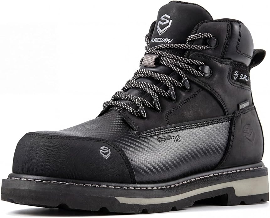 SUREWAY Men's 6" Waterproof Soft/Composite Toe Work Boots - Crazy Horse Leather Safety Shoes,GoodyearWelt Slip Resistant EH Rated Heavy Duty Construction Boots for Industrial, Roofing, Landscaping
