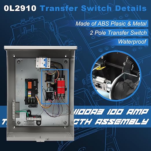 0L2910 Automatic Transfer Switch 100 Amp with Handle 100A 2P 250V Replacement for Generac Generator Transfer Switch Assembly 0C2237 0L2910