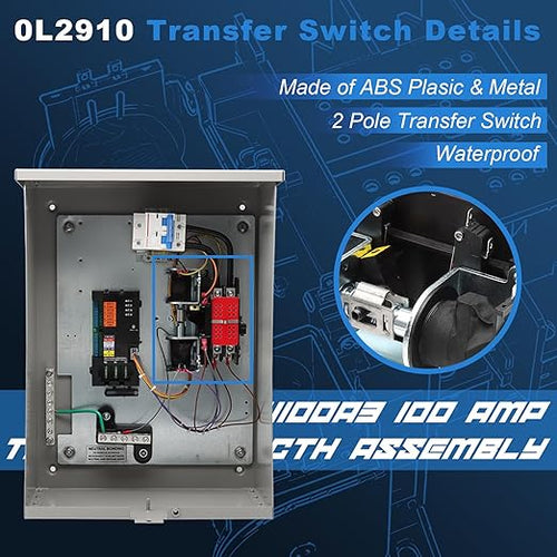 0L2910 Automatic Transfer Switch 100 Amp with Handle 100A 2P 250V Replacement for Generac Generator Transfer Switch Assembly 0C2237 0L2910
