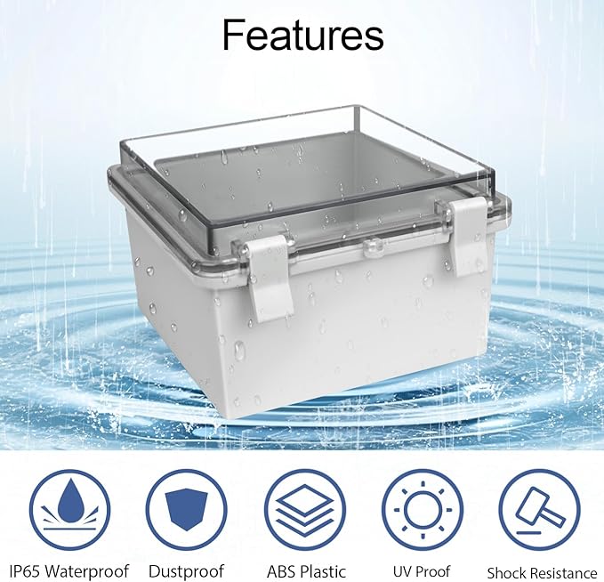 ABS Plastic Dustproof Waterproof IP65 Junction Box Hinged Shell Universal Electrical Project Enclosure Gray, with PC Transparent Clear Cover 5.9 x 5.9 x 3.5inch(150 x150 x90mm)