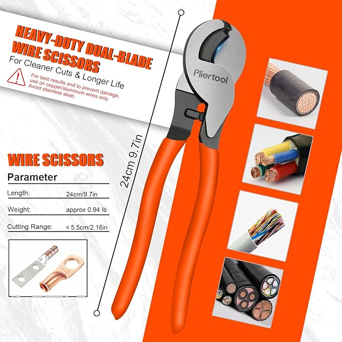 10 Ton Hydraulic Battery Cable Crimper with 9 Dies - Hydraulic Crimper Tool with Dual-Blade Weir Cutter & Spring-Loaded Handle Crimper Kit for 12-2/0 AWG, 1/8" Stainless Steel Railing