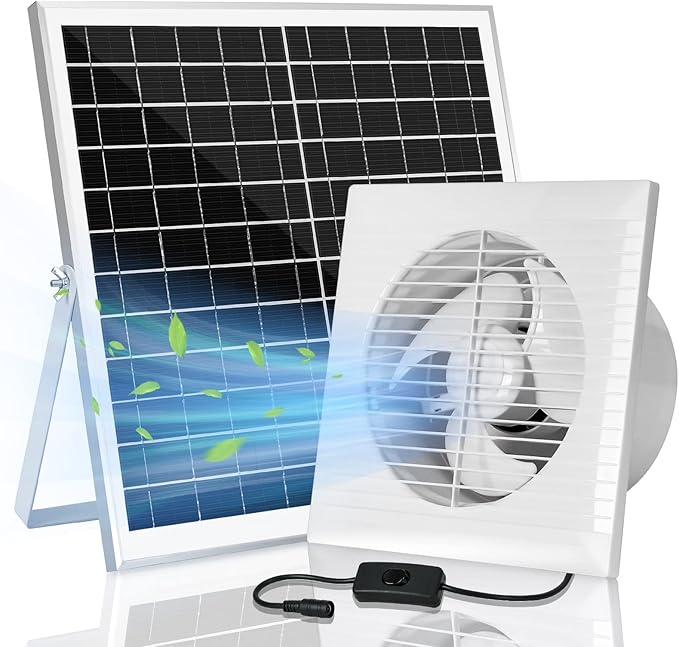 Solar Powered Exhaust fan, 25W Solar Panel + 8" Ventilation Vent Fan for Outside Greenhouse, Chicken Coop, Shed, Pet House