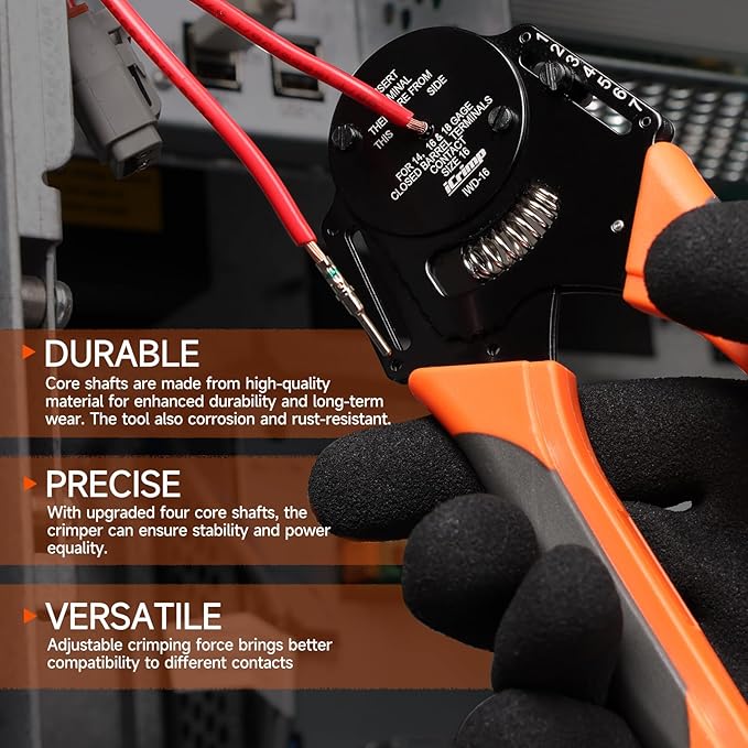 iCrimp Deutsch Crimp Tool Kit, Closed Barrel Crimper 4 Way Indent, 8 Impression Deutsch Crimper for Solid Contacts Gage 14,16&18 with 105PCS DT Connector Kit for Automotive Electrical