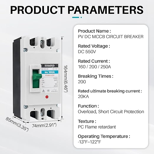 160A 550V AC/DC Circuit Breaker Disconnect Switch for Solar Energy System Grid Connection, Photovoltaic, Residential and Commercial Facilities (550V 160Amp)