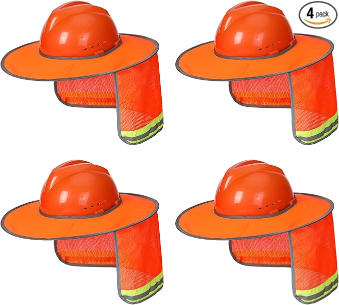 UNCO- Hard Hat Sun Shield, 4 Pack, Orange, Full & Standard Brim Mesh Sunshade High Visibility Reflective, Hard Hat Accessories