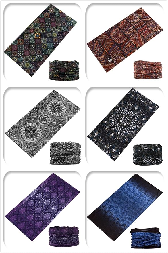 KINREE Neck Gaiter 6 Pack, Multifunctional Headwear UV Protection Breathable Headband Face Mask for Men Women Outdoor Sports